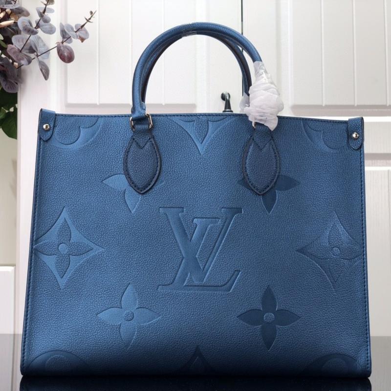 LV Handbags Tote Bags M45654 full leather embossed pearl blue